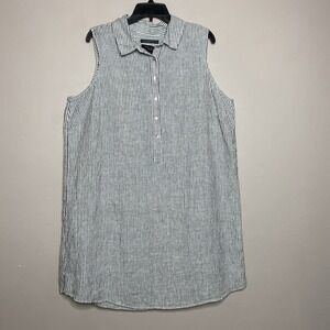 Tahari 100% Linen European Grown Flax Women Sz 1X Gray Striped Shirt Shift dress